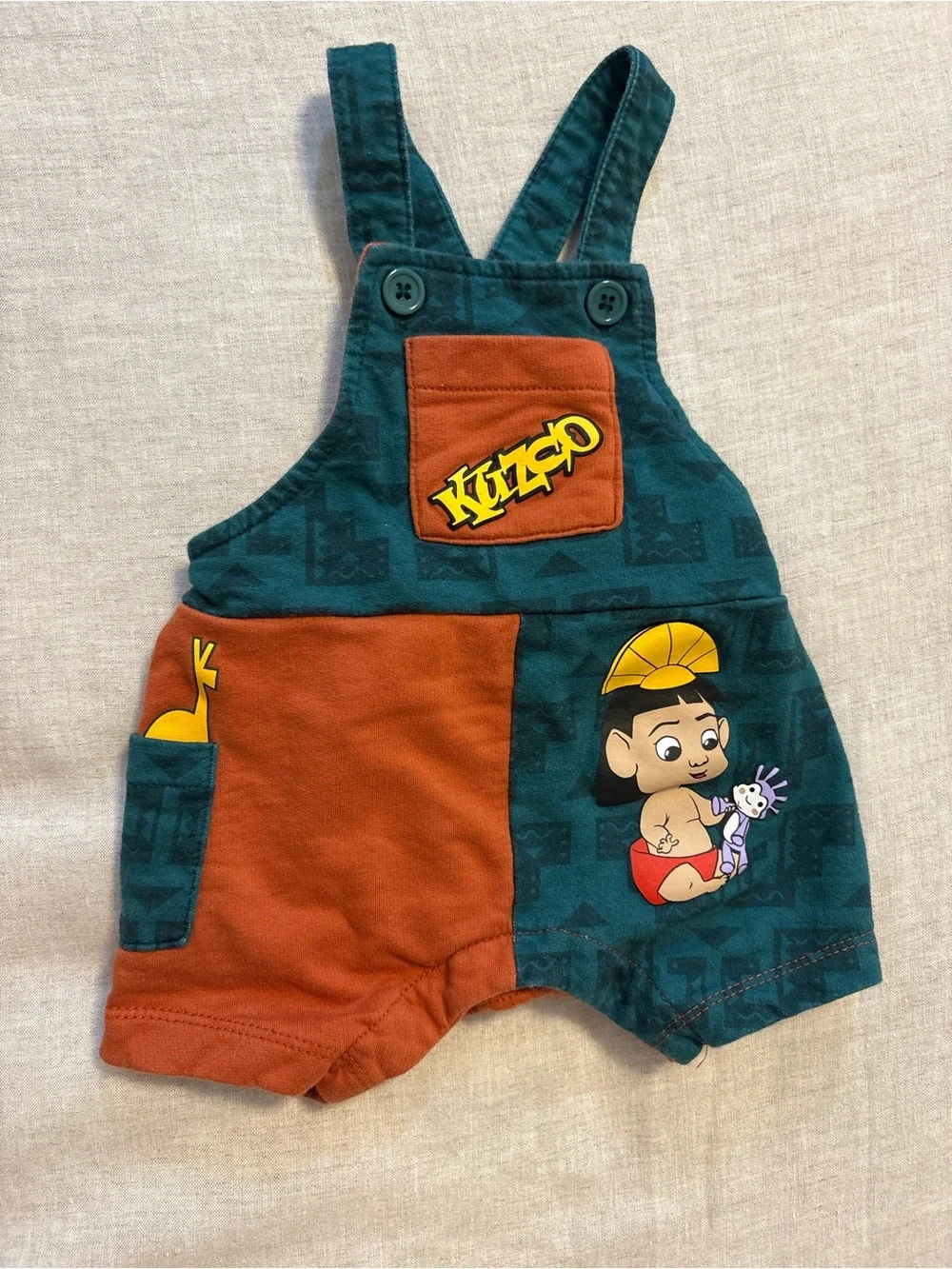 BoxLunch Disney Emperor's New Groove Kuzco Overalls Set Boom Baby Shortalls 3M
